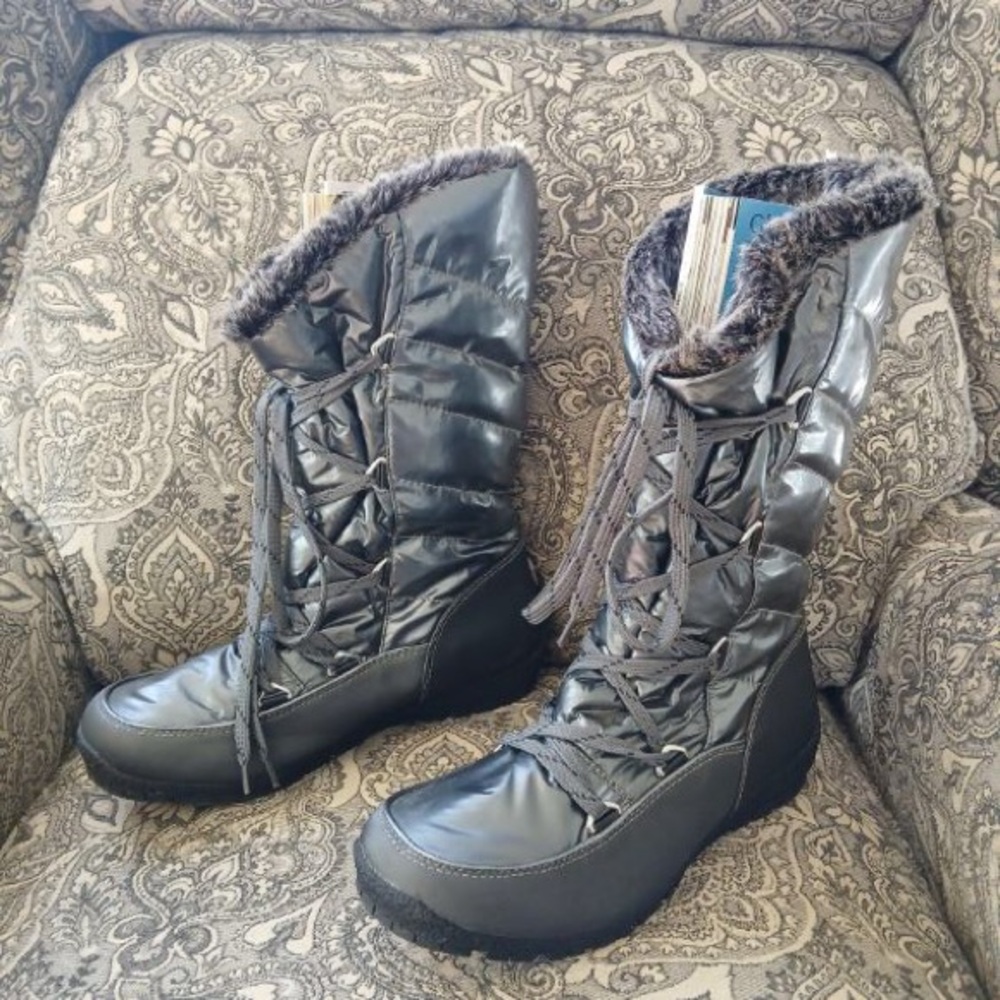 Women's 10W Wide SPORTO CHARLES  Metallic Pewter Faux Fur Lined Winter Boots EXC